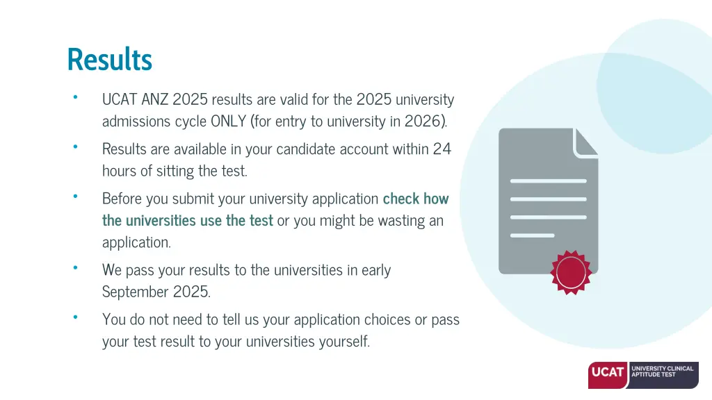 results admissions cycle only for entry