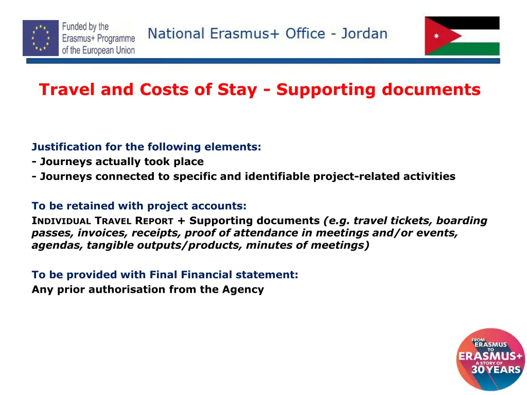 travel and costs of stay supporting documents
