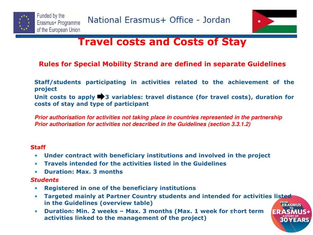 travel costs and costs of stay
