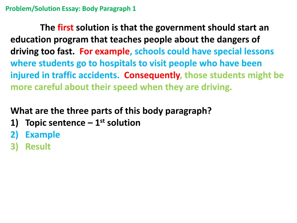 problem solution essay body paragraph 1