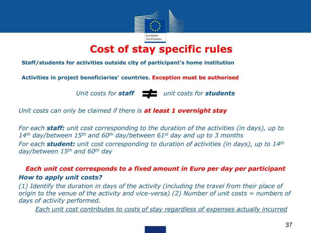 cost of stay specific rules