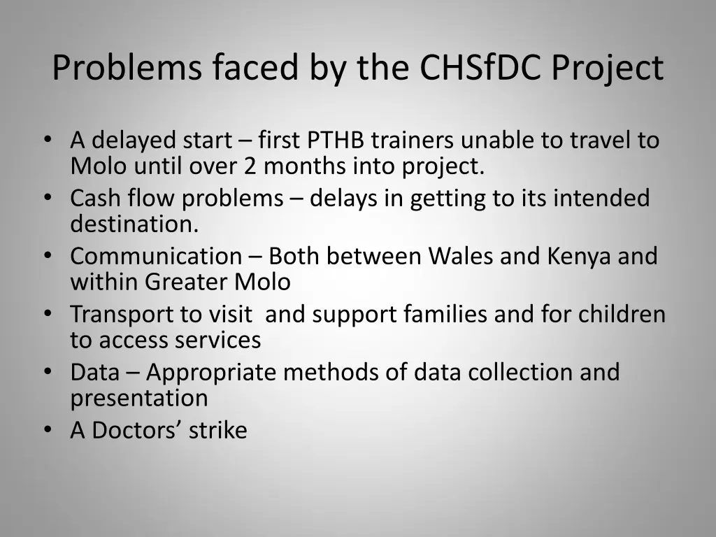 problems faced by the chsfdc project