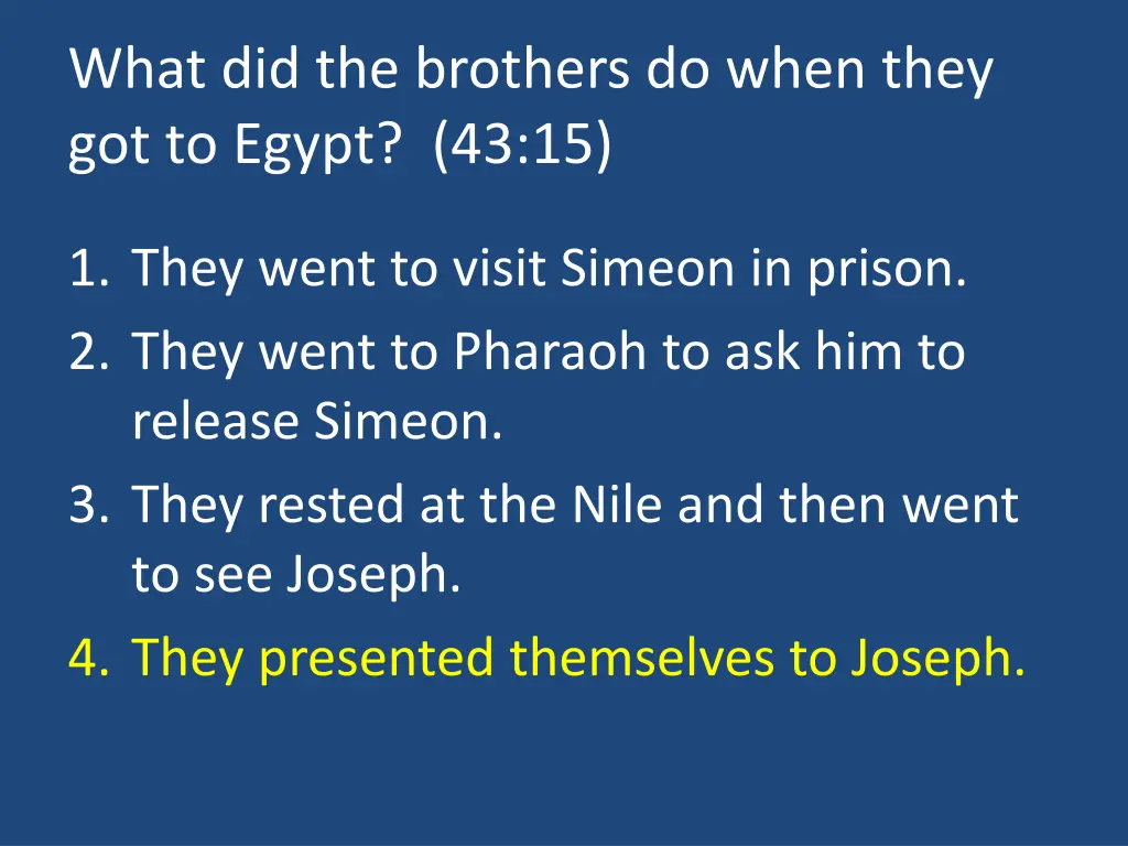 what did the brothers do when they got to egypt 1
