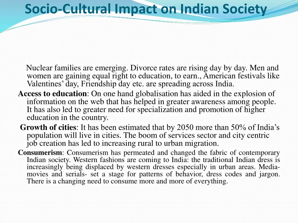 socio cultural impact on indian society