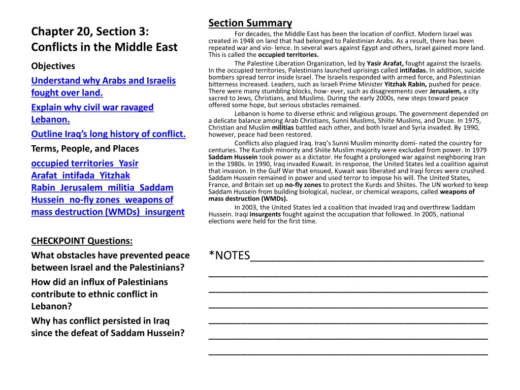 section summary for decades the middle east