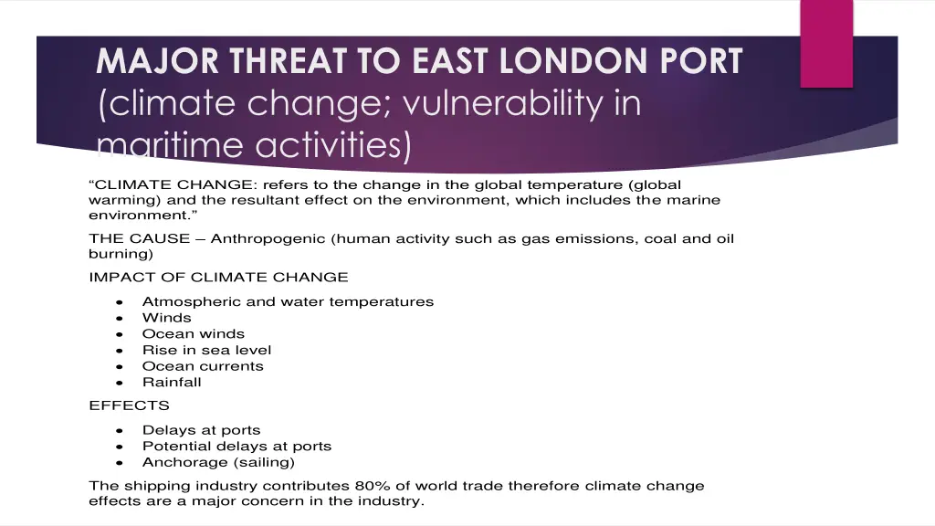 major threat to east london port climate change