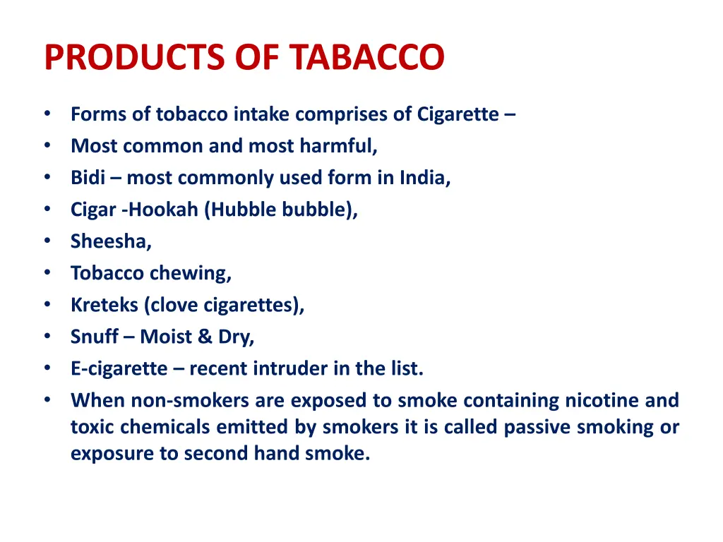 products of tabacco