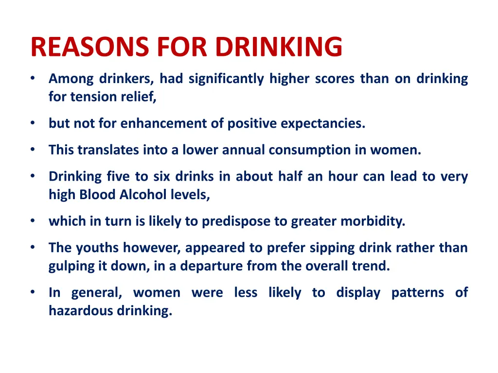 reasons for drinking among drinkers