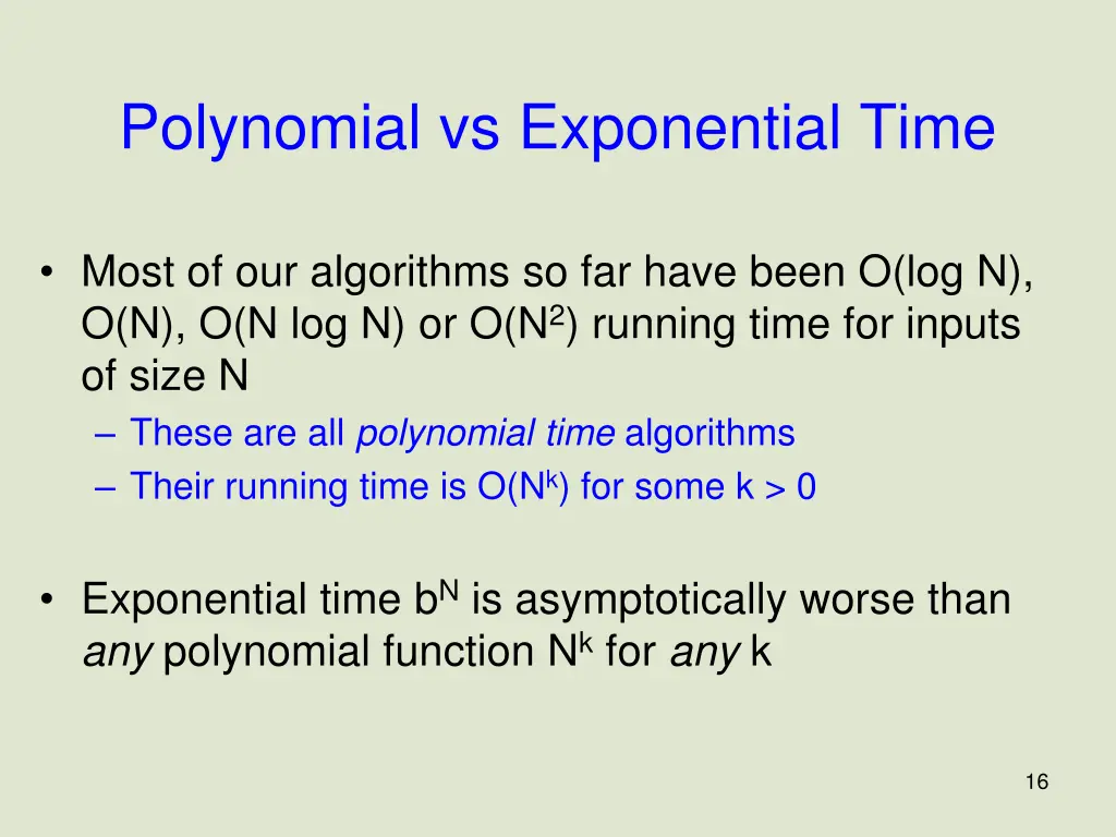 polynomial vs exponential time