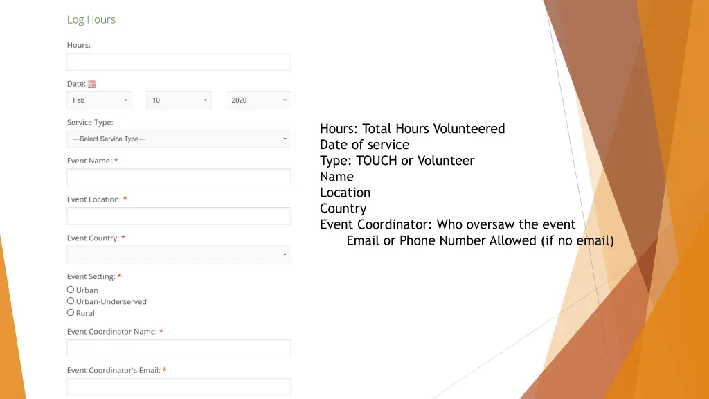 hours total hours volunteered date of service