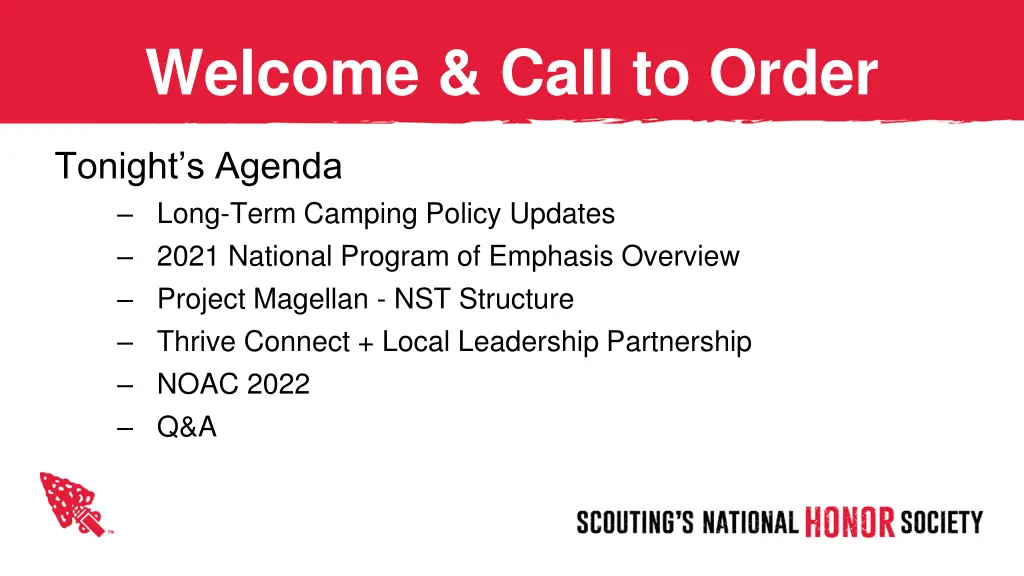 welcome call to order