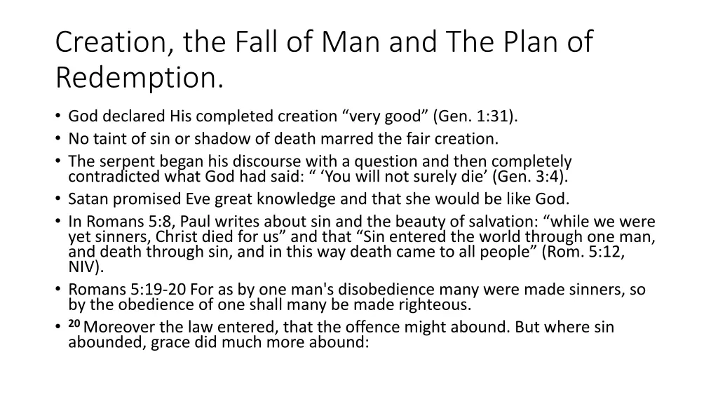 creation the fall of man and the plan
