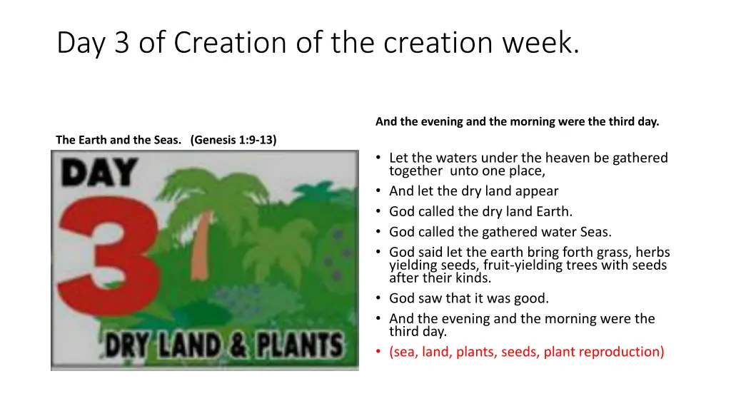 day 3 of creation of the creation week