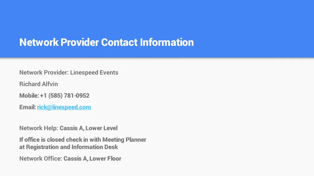 network provider contact information
