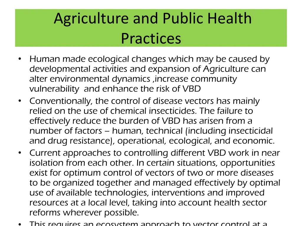 agriculture and public health practices