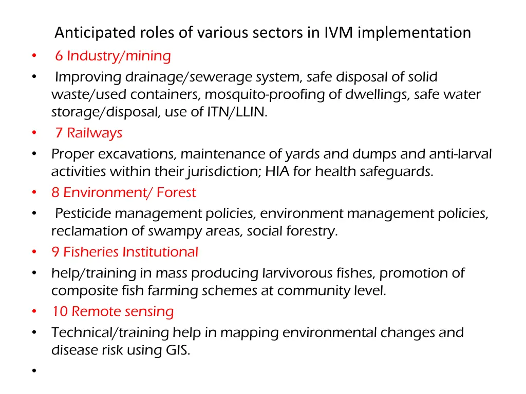 anticipated roles of various sectors 1
