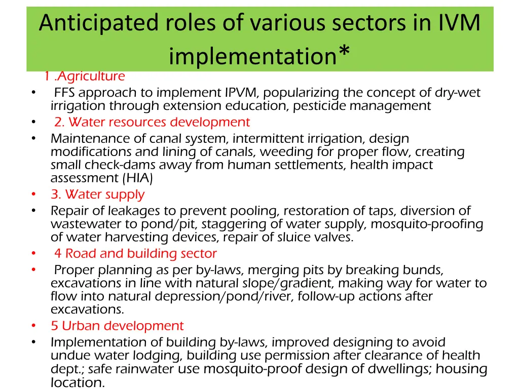 anticipated roles of various sectors