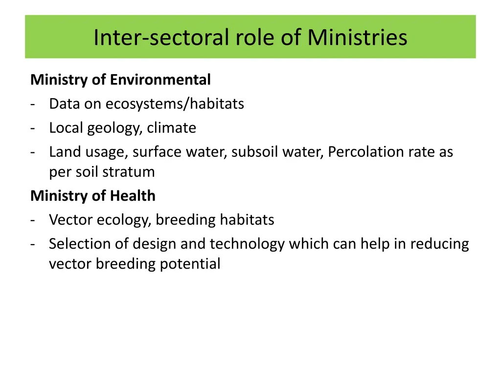 inter sectoral role of ministries