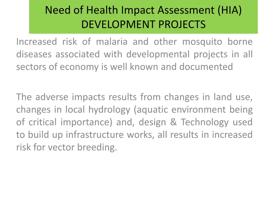 need of health impact assessment hia development