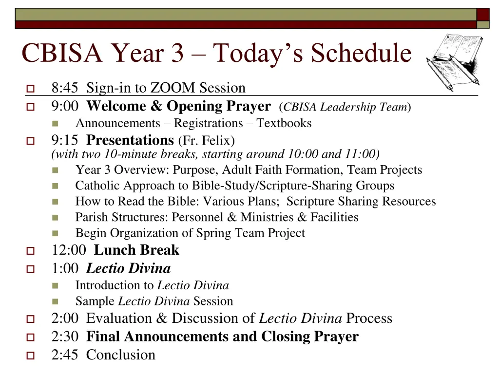 cbisa year 3 today s schedule