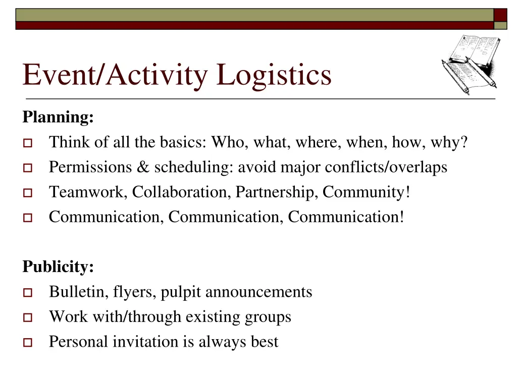 event activity logistics