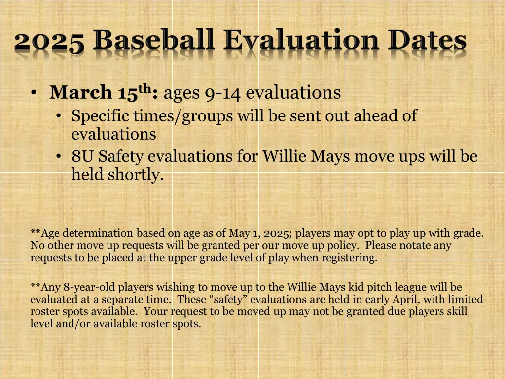 march 15 th ages 9 14 evaluations specific times