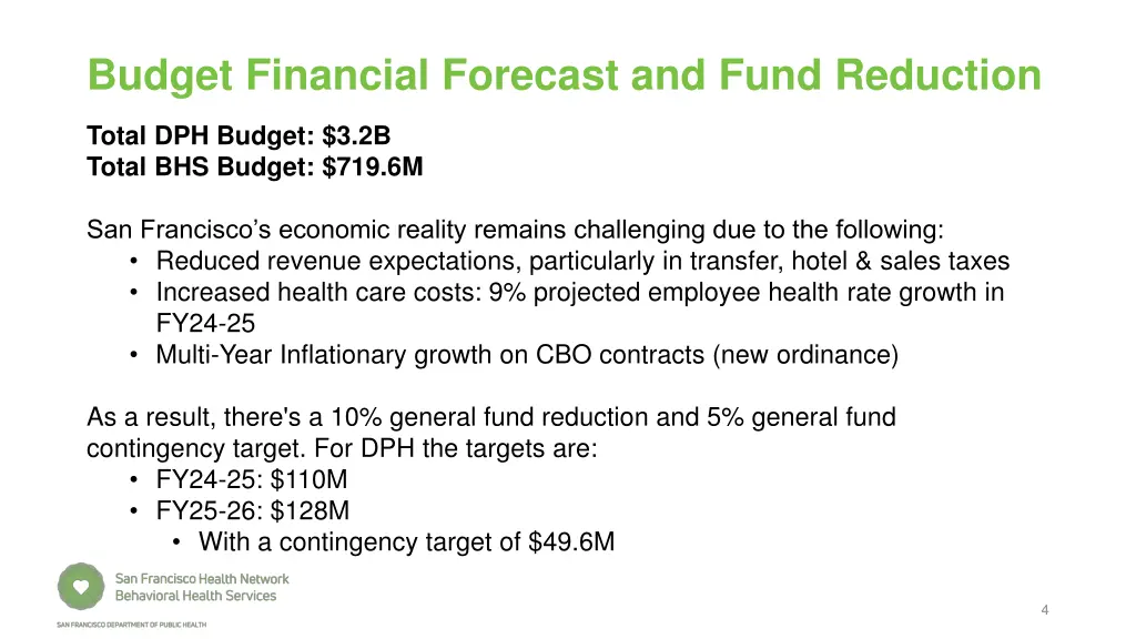 budget financial forecast and fund reduction