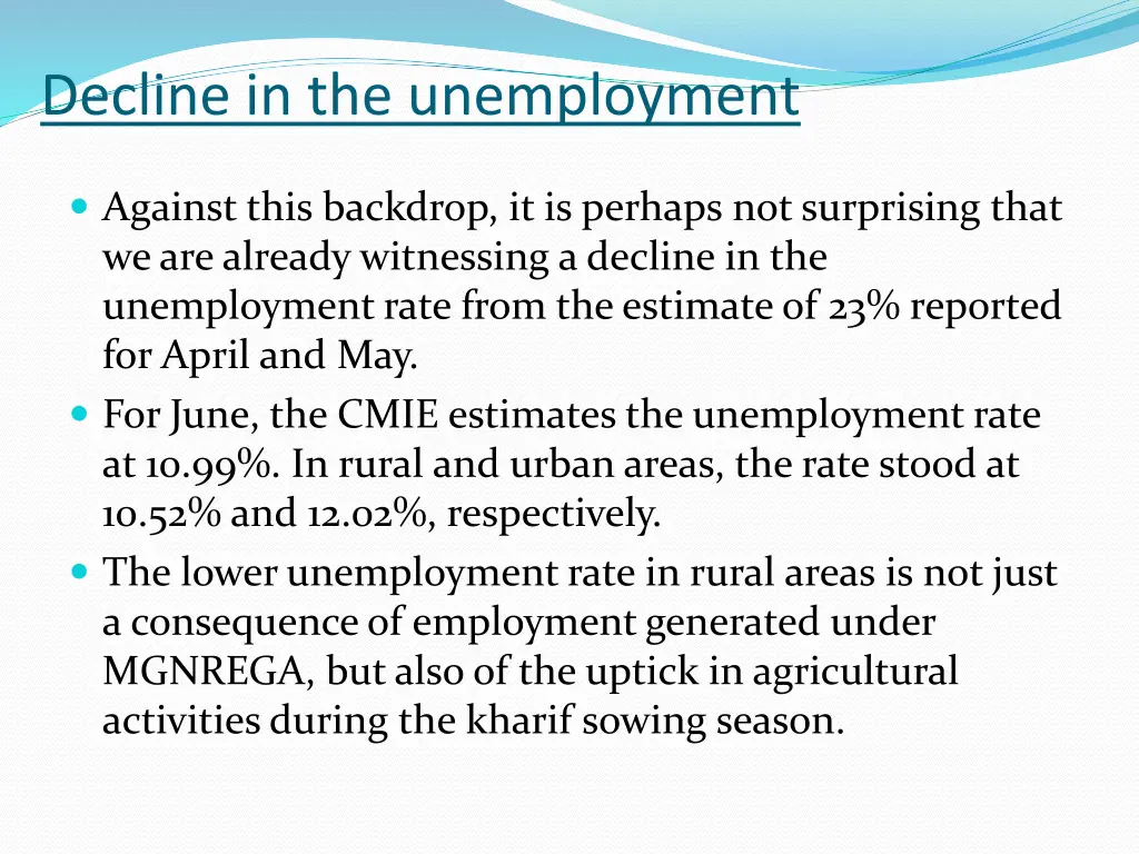 decline in the unemployment