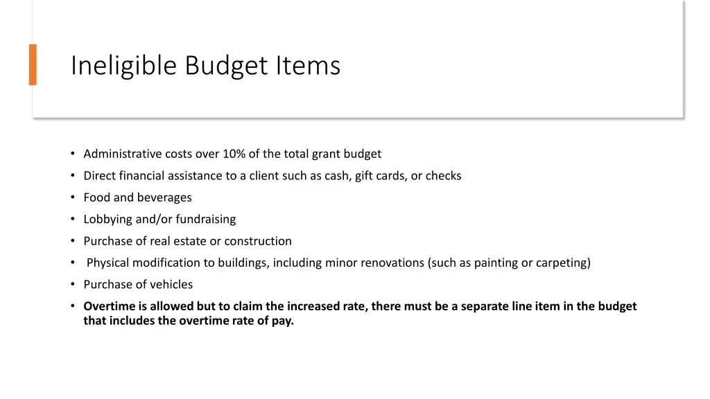 ineligible budget items