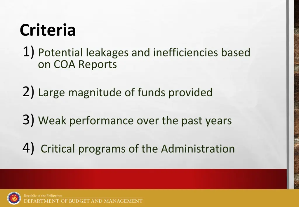 criteria 1 potential leakages and inefficiencies