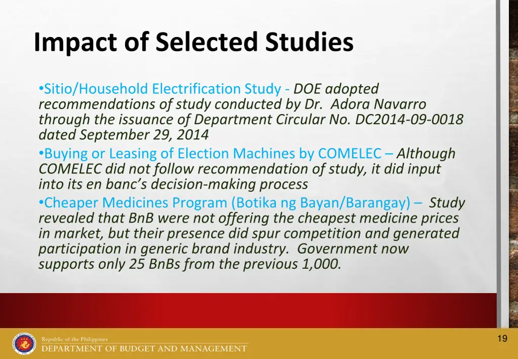 impact of selected studies