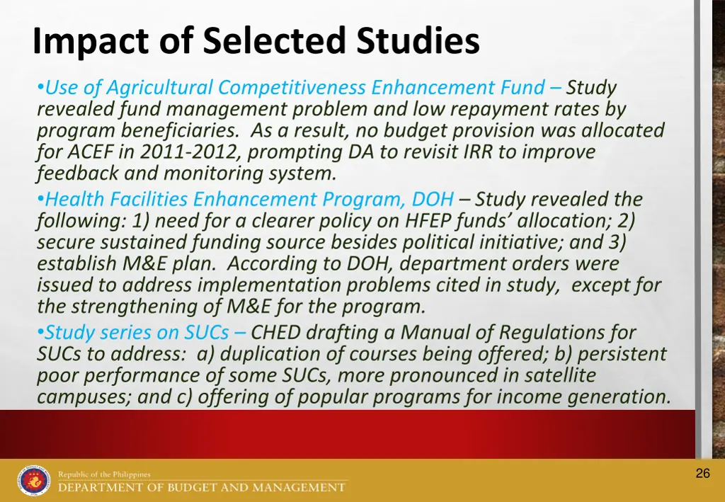 impact of selected studies use of agricultural