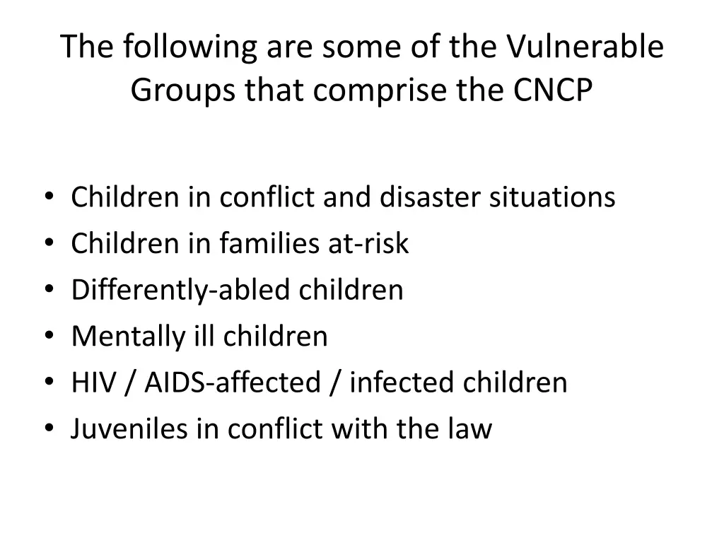 the following are some of the vulnerable groups 1
