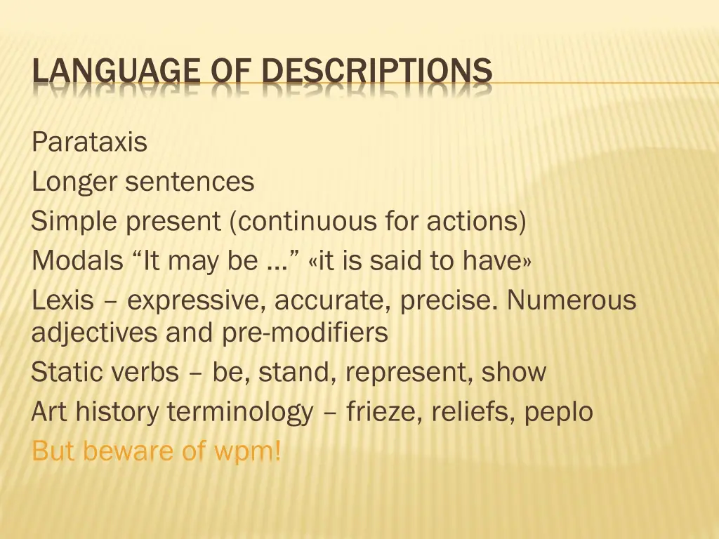 language of descriptions