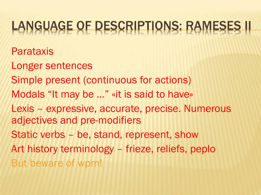 language of descriptions rameses ii