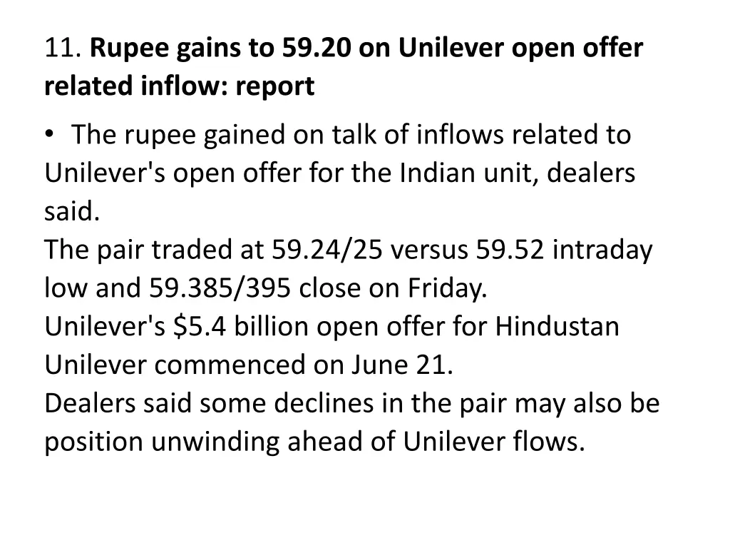11 rupee gains to 59 20 on unilever open offer