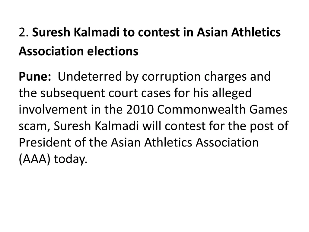 2 suresh kalmadi to contest in asian athletics
