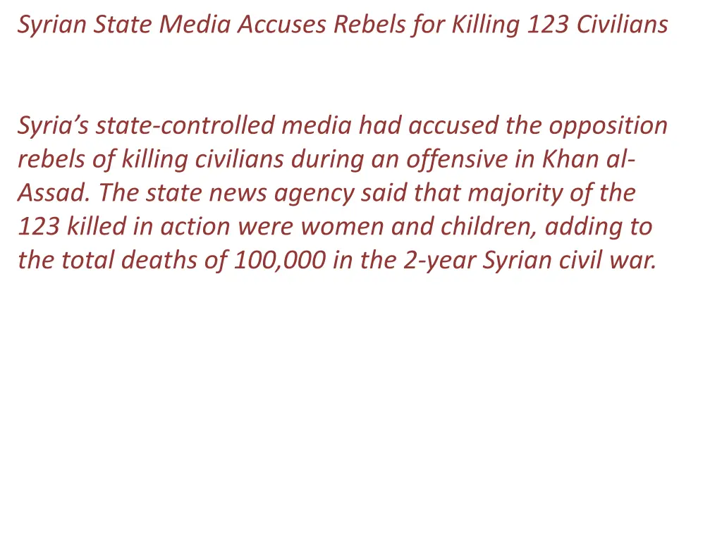 syrian state media accuses rebels for killing