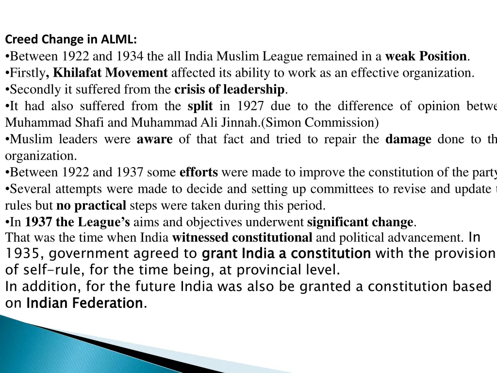 creed change in alml between 1922 and 1934