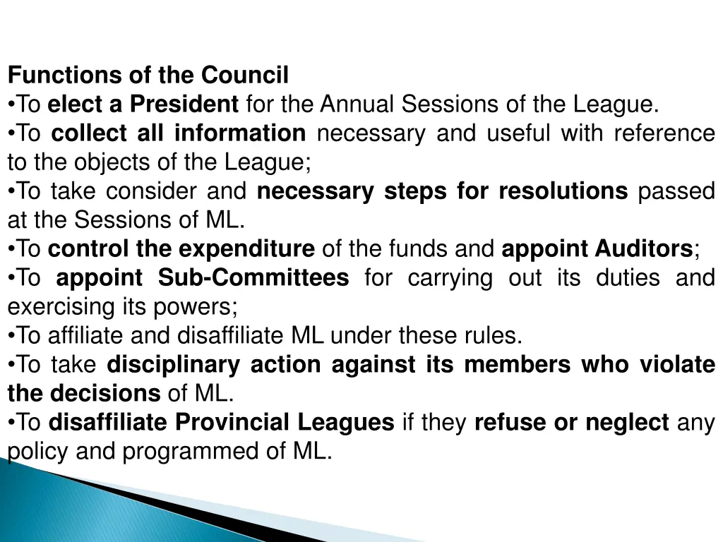 functions of the council to elect a president