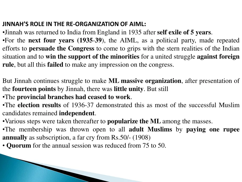 jinnah s role in the re organization of aiml