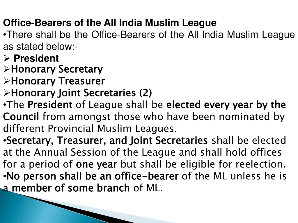 office bearers of the all india muslim league
