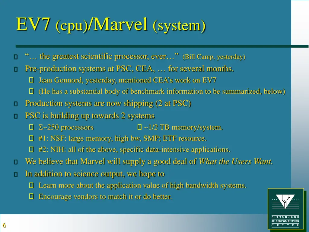 ev7 cpu marvel system