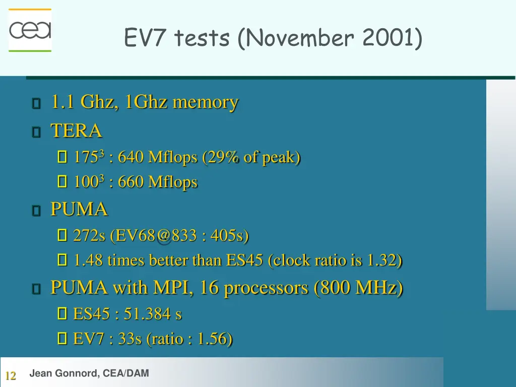 ev7 tests november 2001