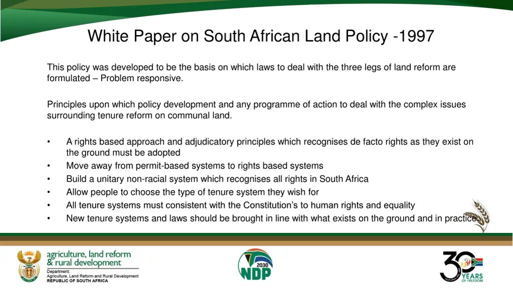 white paper on south african land policy 1997