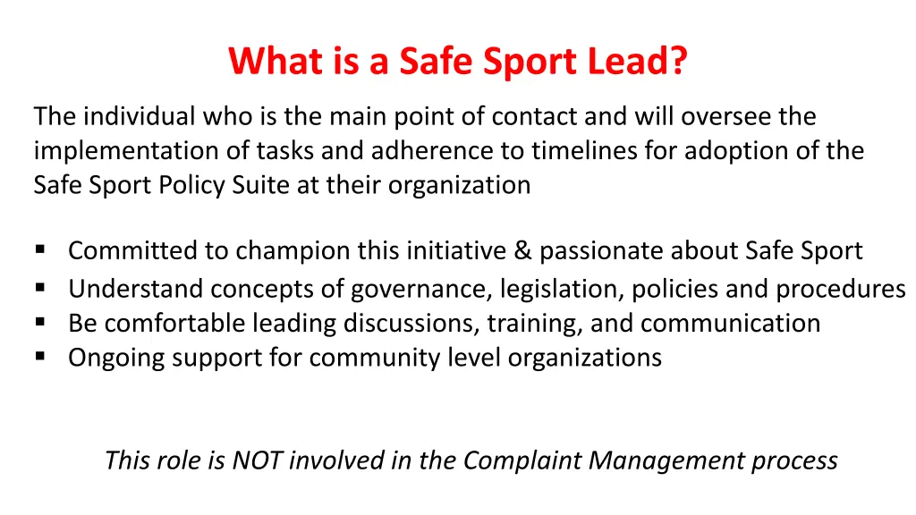 what is a safe sport lead