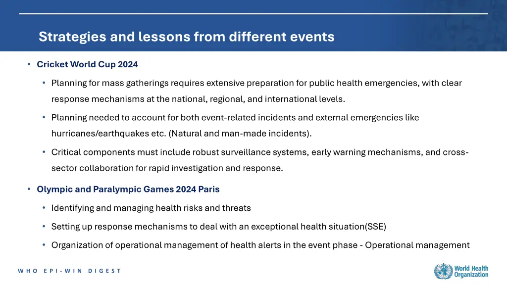 strategies and lessons from different events