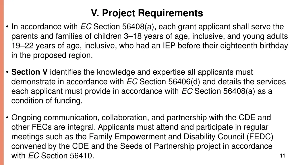 v project requirements