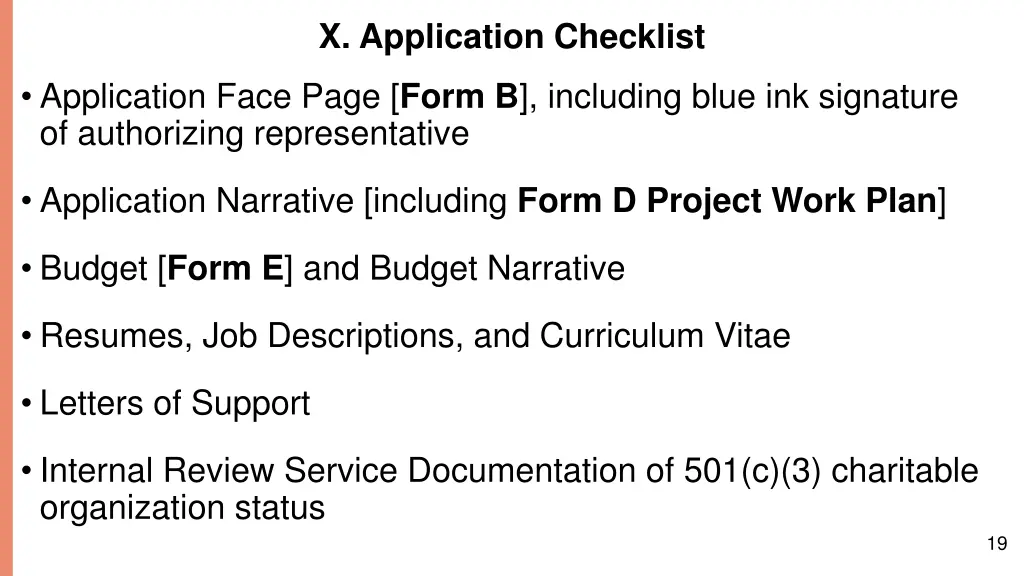 x application checklist