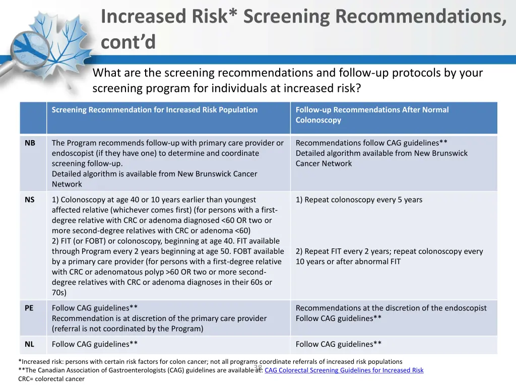 increased risk screening recommendations cont d 1